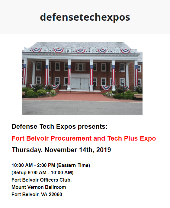 Fort Belvoir Procurement and Tech Plus Expo - Defense Tech Expo 2019
